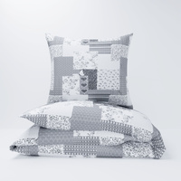 Pościel z kory 200x220 + poszewki na poduszkę 2*70x80 | 137Nsz | szara | patchwork z sercami