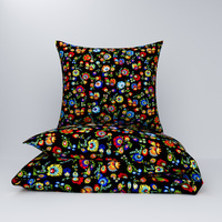 Pościel bawełniana 200x220 + poszewki na poduszkę 2*70x80 | 991czr | czarno czerwona | folklor