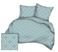 Pościel bawełniana 200x220 + poszewki na poduszkę 2*70x80 | 391trk | szaro turkusowa| maroko