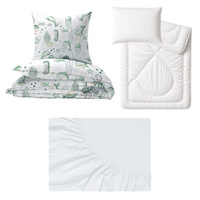 Zestaw pościeli  100x160 + 50x60 + prześcieradło jersey 80x160 | 235zie | biało zielona | morski