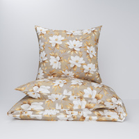 Pościel bawełniana 200x220 + poszewki na poduszkę 2*70x80 | 075beż | beżowa | kwiaty magnolie
