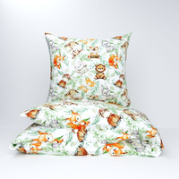 Zestaw pościeli  100x160 + 40x60 + prześcieradło we wzorze 80x160 | 770zie | biała | króliczki wiewiórki