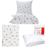 Zestaw pościeli  100x160 + 40x60 + prześcieradło we wzorze 80x160 | 486b-b | biało beżowa | autka