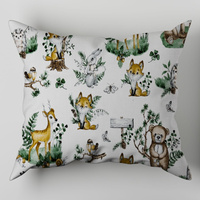 Poszewka bawełniana na poduszkę 50x50 | 166bia | biała | zwierzęta leśne