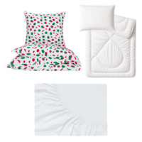 Zestaw pościeli  100x160 + 50x60 + prześcieradło jersey 80x160 | 151arb | biała | arbuzy owoce