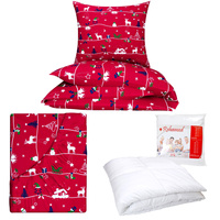 Zestaw pościeli  100x160 + 40x60 + prześcieradło we wzorze 80x160 | 327red | czerwona | wzór świąteczny renifery