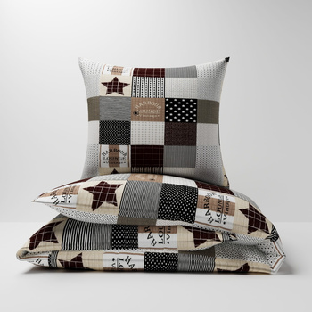 Pościel z kory 140x200 + poszewka na poduszkę 70x80 | 190bra | szara | Patchwork z gwiazdą