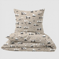 Pościel bawełniana 120x180 + poszewka 70x80 | beżowa | auta i koparki | 404Kbe