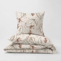 Pościel bawełniana 120x180 + poszewka 50x60 | beżowa | liście kwiaty | 007beż