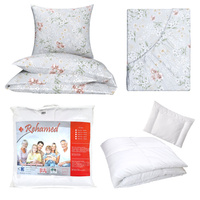 Zestaw pościeli 100x160 + 40x60 + prześcieradło we wzorze 80x160 | 205sza | szare | kwiaty