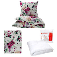 Zestaw pościeli  100x160 + 40x60 + prześcieradło we wzorze 80x160 | 082N3D | wrzosowa | kwiaty róże