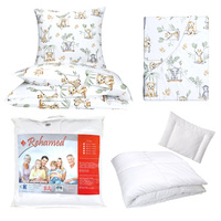 Zestaw pościeli  100x160 + 50x60 + prześcieradło we wzorze 80x160  | 104hus | biała | zwierzątka safari