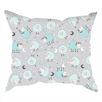 Poszewka bawełniana na poduszkę 60x70 | 109mie | szaro miętowa | owieczki