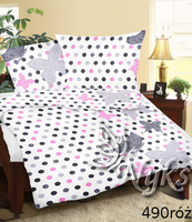 Pościel z kory 160x200 + poszewka na poduszkę 70x80 | 490róż | biało różowa | grochy i motyle