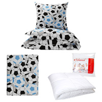 Zestaw pościeli  100x160 + 40x60 + prześcieradło we wzorze 80x160 | 089nie | niebieska | piłki