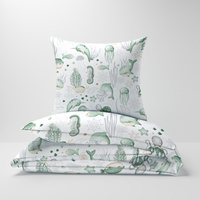 Pościel bawełniana 160x200 + poszewka na poduszkę 50x60 | 235zie | biało zielona | morski