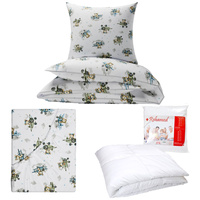 Zestaw pościeli  100x160 + 40x60 + prześcieradło we wzorze 80x160 | 303Sni | biało niebieska | misie samoloty