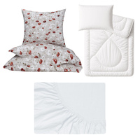 Zestaw pościeli  100x160 + 50x60 + prześcieradło jersey 80x160 | 126Mbe | beżowa | maki kwiaty