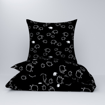 Pościel z kory 160x200 + poszewki na poduszkę 2*70x80 | 055czar | czarna | baranki