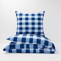Pościel z kory 160x200 + poszewki na poduszkę 2*70x80 | krata granat | granatowa | kratka