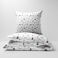 Pościel bawełniana 140x200 + poszewka na poduszkę 70x80 | 320róż | biała | kwiaty