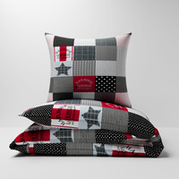 Pościel z kory 160x200 + poszewki na poduszkę 2*70x80 | 190red | czerwona | Patchwork z gwiazdą