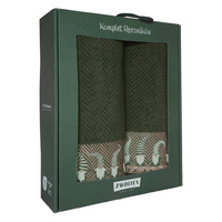 Komplet ręczników z bawełny egipskiej  na prezent Gnom zielony