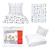 Zestaw pościeli 100x160 + 40x60 + prześcieradło we wzorze 80x160 | 108cza | biało czarna | gwiazdki