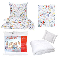 Zestaw pościeli 100x160 + 40x60 + prześcieradło we wzorze 80x160 | 129red | biała | polne kwiaty