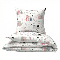 Pościel bawełniana 160x200 + poszewka na poduszkę 50x60 | 432roz | biało różowa | koty pupile