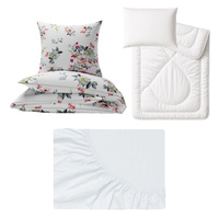 Zestaw pościeli  100x160 + 50x60 + prześcieradło jersey 80x160 | 426los | biała | kwiaty jabłoni