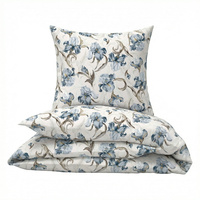 Pościel bawełniana 200x200 + poszewki na poduszkę 2*70x80 | D382iry | biało niebieska | kwiaty irysy