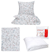 Zestaw pościeli  100x160 + 50x60 + prześcieradło we wzorze 80x160 | 389pas | biało niebieska | liście jesienne