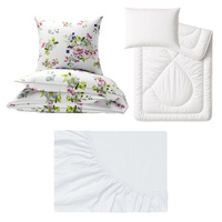 Zestaw pościeli  100x160 + 50x60 + prześcieradło jersey 80x160 | 426Dbi | białe | kwiaty jabłoni