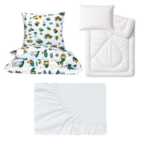Zestaw pościeli  100x160 + 50x60 + prześcieradło jersey 80x160 | 513mor | biało zielona | zwierzątka