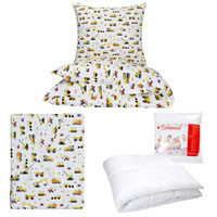 Zestaw pościeli  100x160 + 50x60 + prześcieradło we wzorze 80x160 | 404bzo | biało żółta | koparki