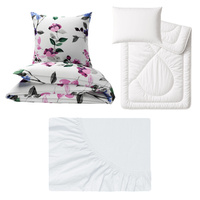 Zestaw pościeli  100x160 + 40x60 + prześcieradło jersey 80x160 | 021wrz | biała | kwiaty