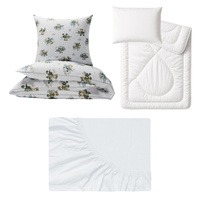 Zestaw pościeli  100x160 + 40x60 + prześcieradło jersey 80x160 | 303Sni | biało niebieska | misie samoloty