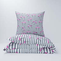 Pościel bawełniana 140x200 + poszewka na poduszkę 70x80 | 153szary | biało szara | flamingi pasy