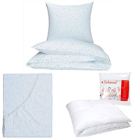 Zestaw pościeli  100x160 + 40x60 + prześcieradło we wzorze 80x160 | 415nie | niebieska | kwiaty