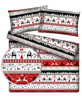 Pościel bawełniana 160x200 + poszewka na poduszkę 70x80 | 191red | czerwono czarna | świąteczna renifer