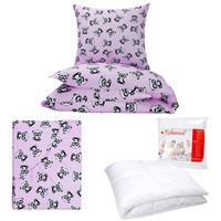 Zestaw pościeli  100x160 + 50x60 + prześcieradło we wzorze 80x160 | 198Dro | różowa | misie panda
