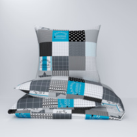 Pościel z kory 160x200 + poszewki na poduszkę 2*70x80 | 190trk | szaro turkusowa | Patchwork z gwiazdą