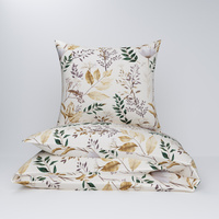 Pościel bawełniana 180x200 + poszewki na poduszkę 2*70x80 | D175bez | beżowa | liście