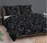 Pościel bawełniana 200x200 + poszewki na poduszkę 2*70x80 | D102cza | czarna | kwiaty