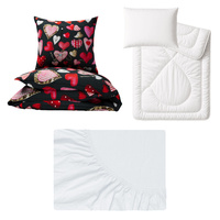 Zestaw pościeli 100x160 + 40x60 + prześcieradło jersey 80x160 | 073grf | grafitowa | serca walentynki