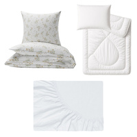 Zestaw pościeli 100x160 + 40x60 + prześcieradło jersey 80x160 | 121rum | biało żółta | kwiaty rumianki