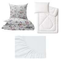 Zestaw pościeli  100x160 + 50x60 + prześcieradło jersey 80x160 | 426bia | biało różowa | kwiaty