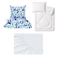 Zestaw pościeli  100x160 + 50x60 + prześcieradło jersey 80x160 | 411din | biało niebieska | dinozaury