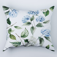Poszewka flanela 40x40 | 382HNI | biało niebieska | kwiaty hortensje